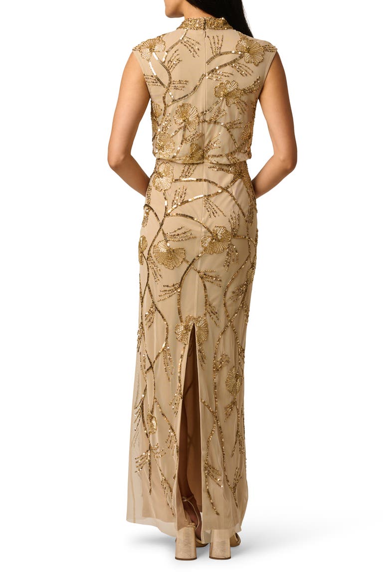 Beaded Mock Neck Sleeveless Gown, Alternate, color, GOLD
