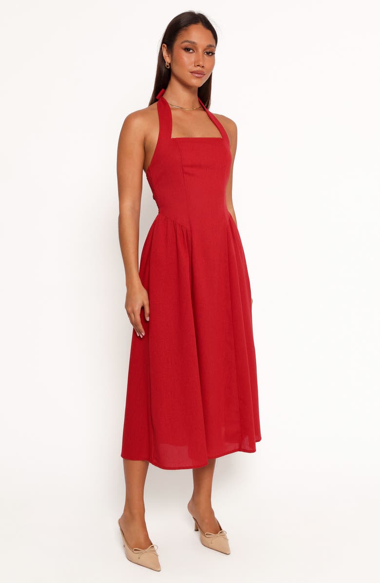 Petal & Pup Ramona Linen Halter Midi Dress, Alternate, color, Red