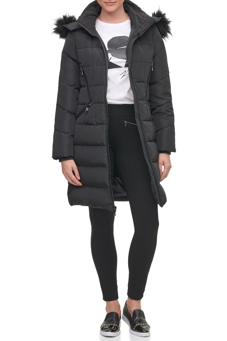 Water Resistant Down & Feather Parka with Faux Fur Trim, Alternate, color, BLACK