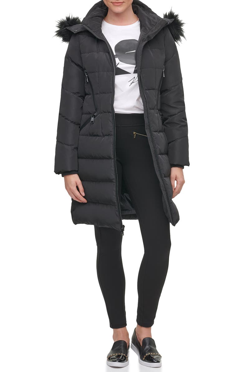 KARL LAGERFELD PARIS Water Resistant Down & Feather Parka with Faux Fur Trim, Alternate, color, 
