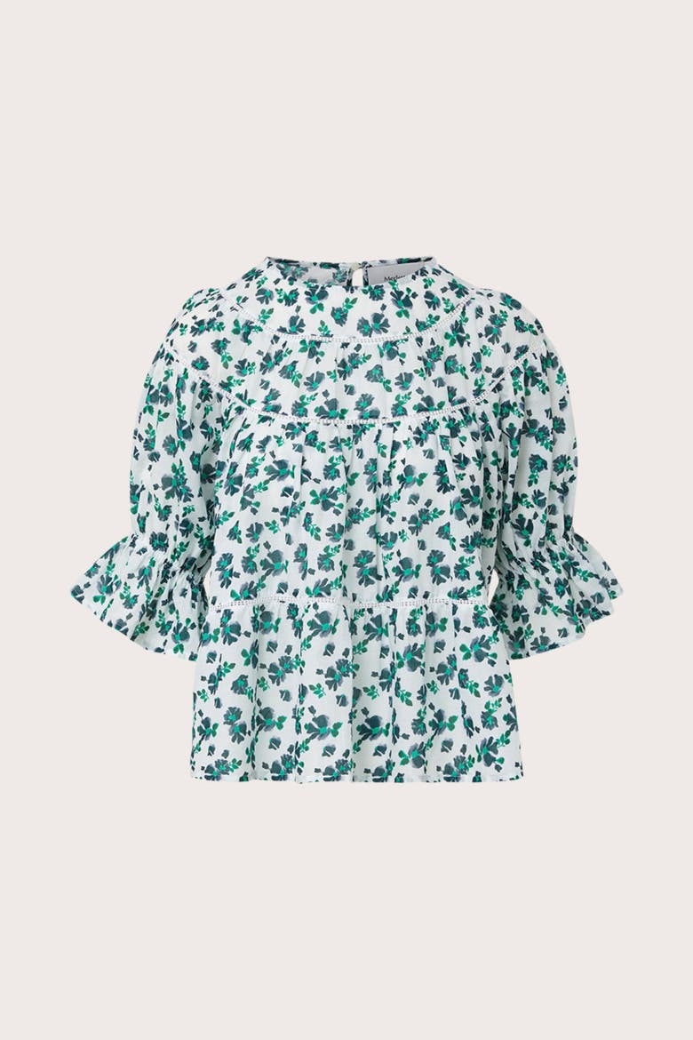 Sol Printed Top, Alternate, color, Navy Green Floral Print