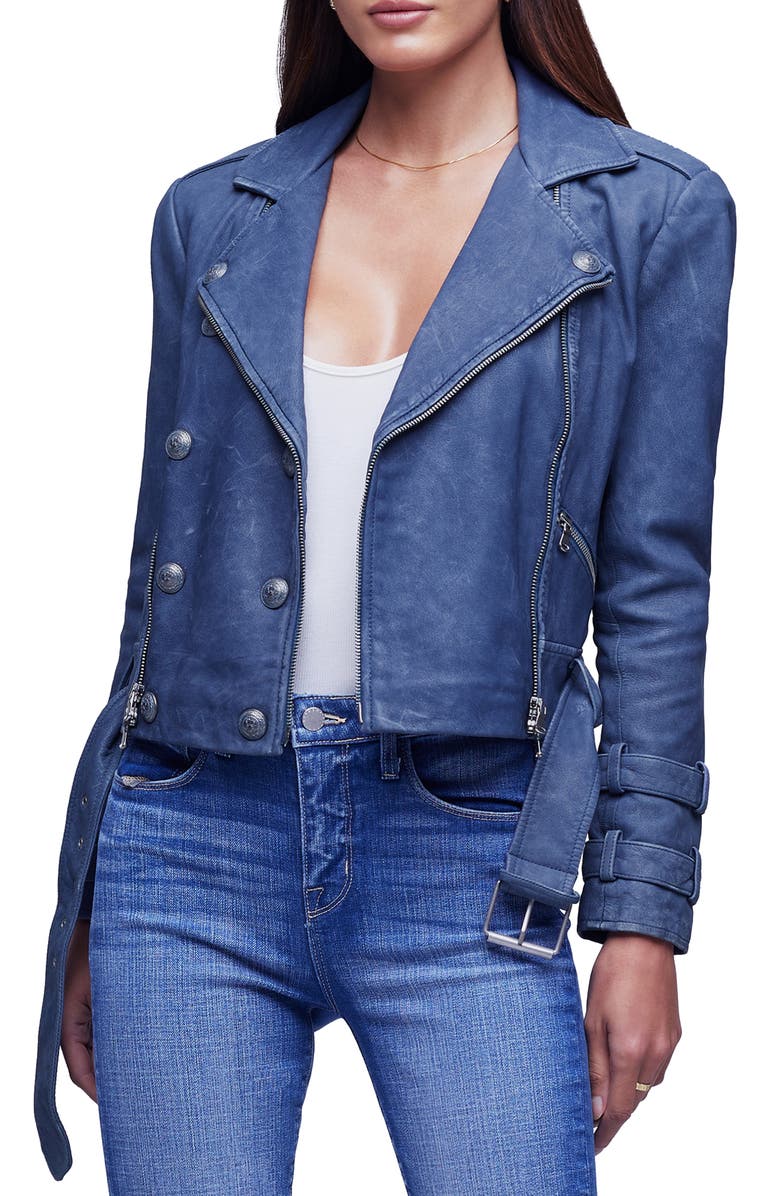 L'AGENCE Bllie Belted Leather Moto Jacket, Main, color, 