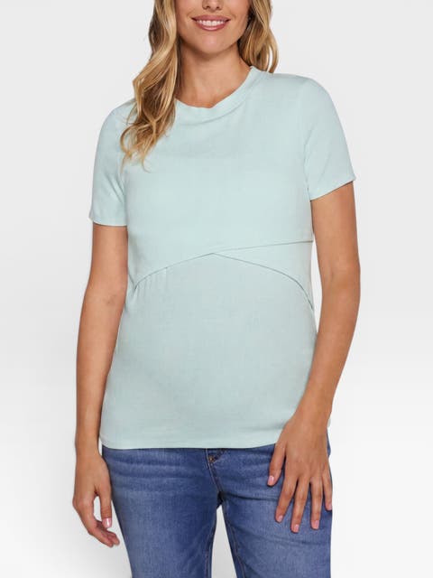 Crew Neck Cross Over Nursing Short Sleeve Top