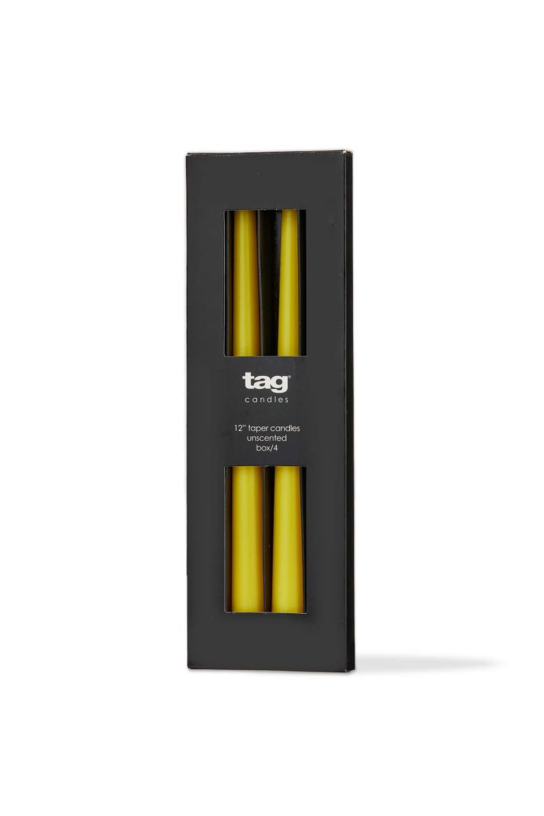 Color Studio Yellow Taper Candles Set of 4 Unscented, Main, color, Yellow