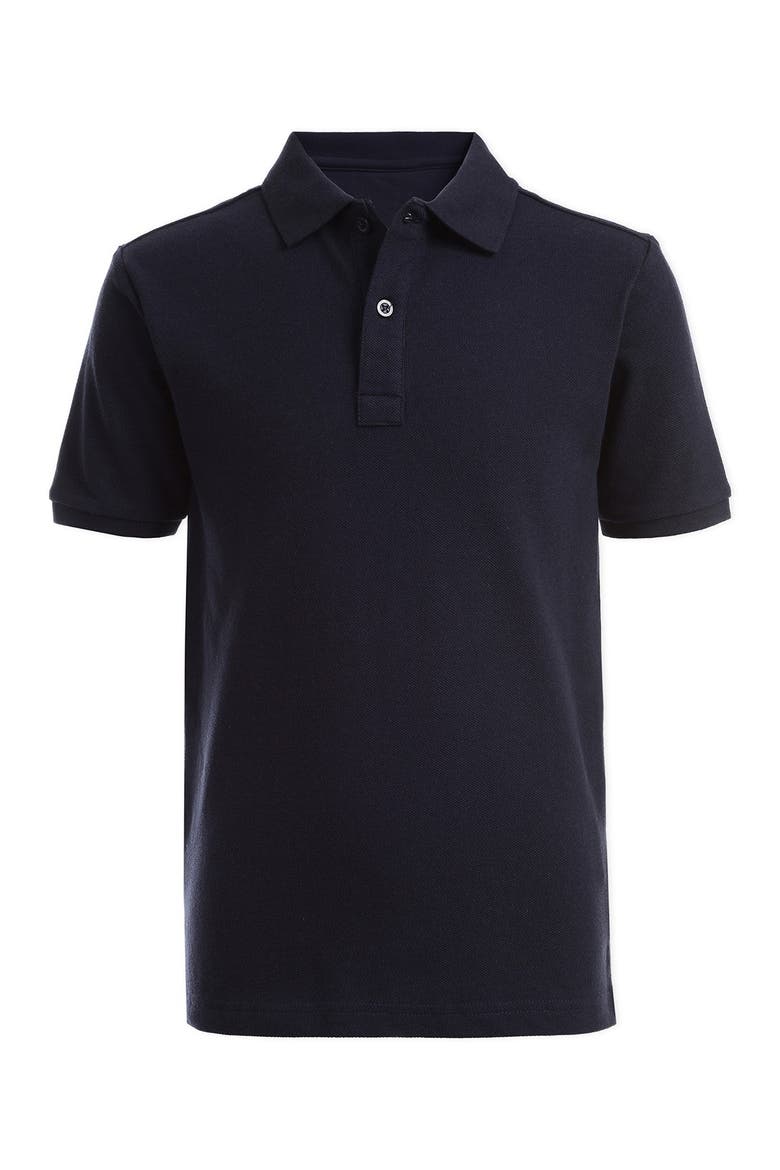 Short Sleeve Double Pique Polo Uniform Shirt, Main, color, 410 NAVY