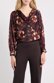 Anne Klein Cowl Neck Floral Print Top