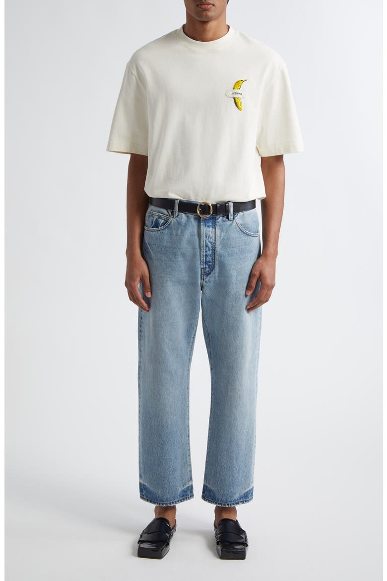 Le De-Nîmes Venice Straight Leg Jeans, Alternate, color, BLUE/ TABAC