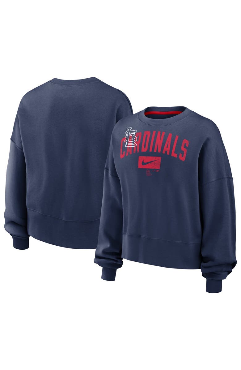 Nike Women's Nike Navy St. Louis Cardinals Oversized Long Sleeve Cropped Sweatshirt, Main, color, 