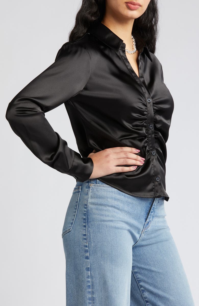 Open Edit Cinched Satin Shirt, Alternate, color, 