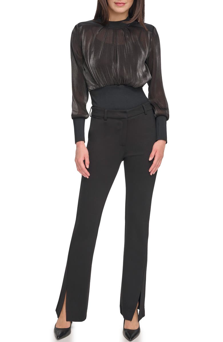 DKNY Split Hem Flare Leg Ponte Pants, Alternate, color, 