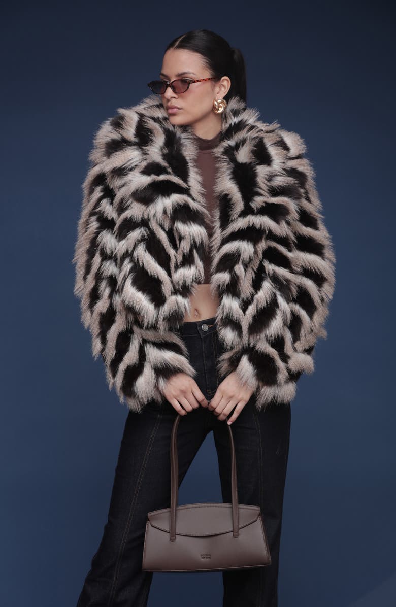 Avec Les Filles Stripe Faux Fur Crop Jacket, Alternate, color, Java Multi