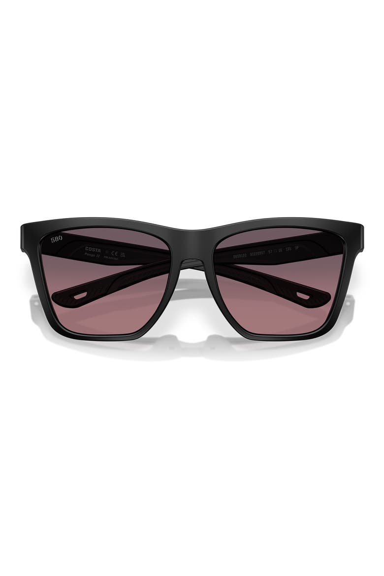 57mm Polarized Rectangular Sunglasses, Alternate, color, MATTE BLACK/ ROSE 580G