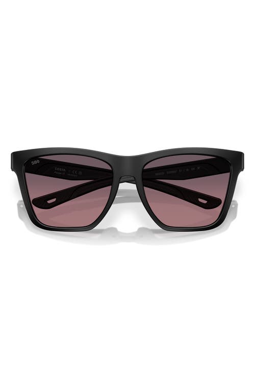 Costa Del Mar 57mm Polarized Rectangular Sunglasses In Matte Black/rose 580g