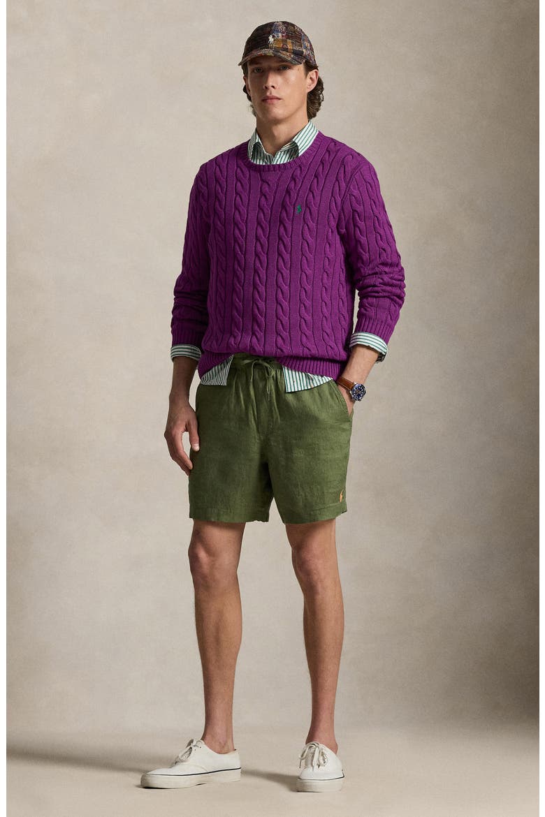 Polo Prepster 6-Inch Drawstring Linen Shorts, Alternate, color, GARDEN TRAIL