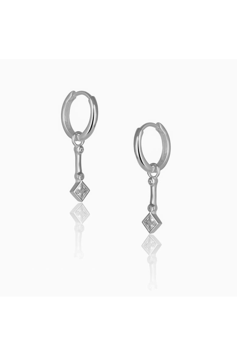 Sterling Silver Rhombus Drop Hoop Earring, Main, color, Silver