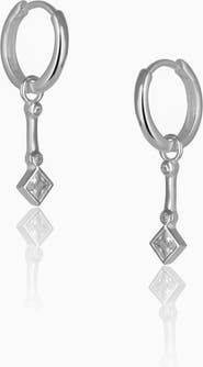 Spero London Sterling Silver Rhombus Drop Hoop Earring