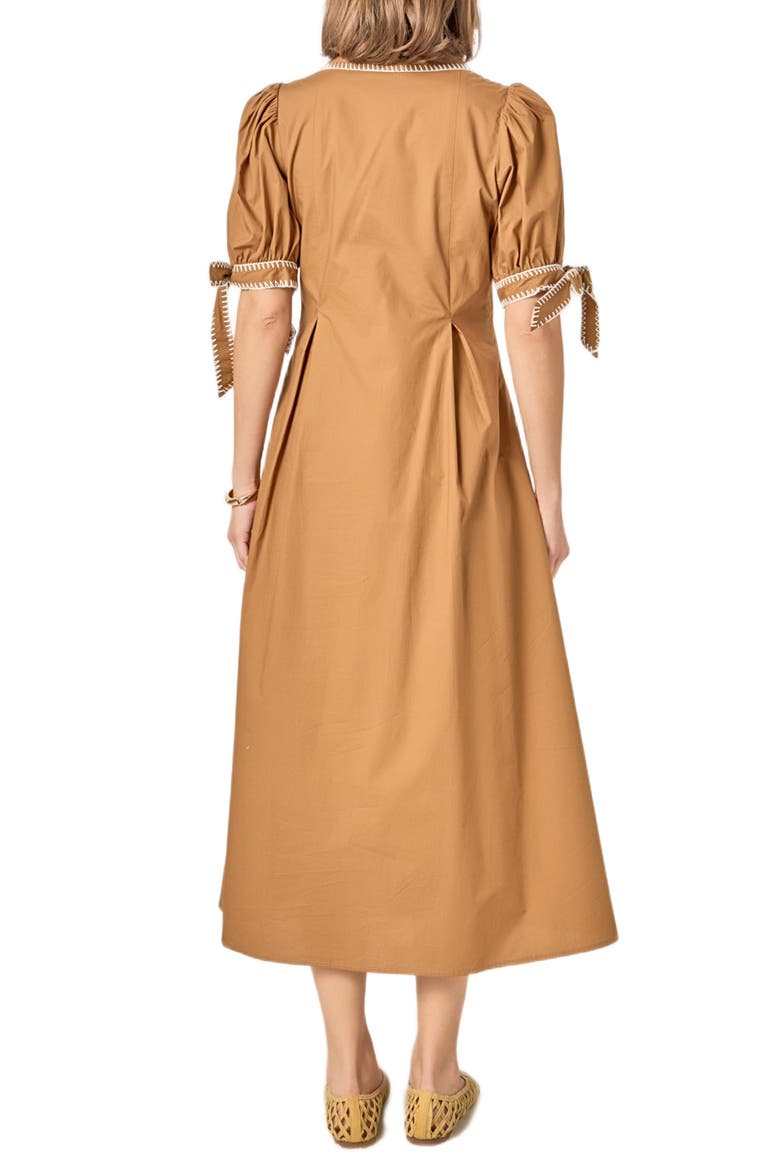 Contrast Stitch A-Line Midi Dress, Alternate, color, BROWN