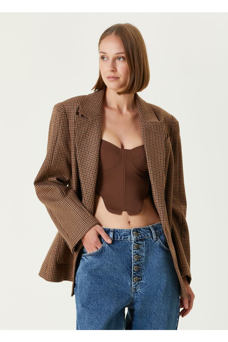 Cotton Big Shoulder  Blazer Jacket, Alternate, color, Brown