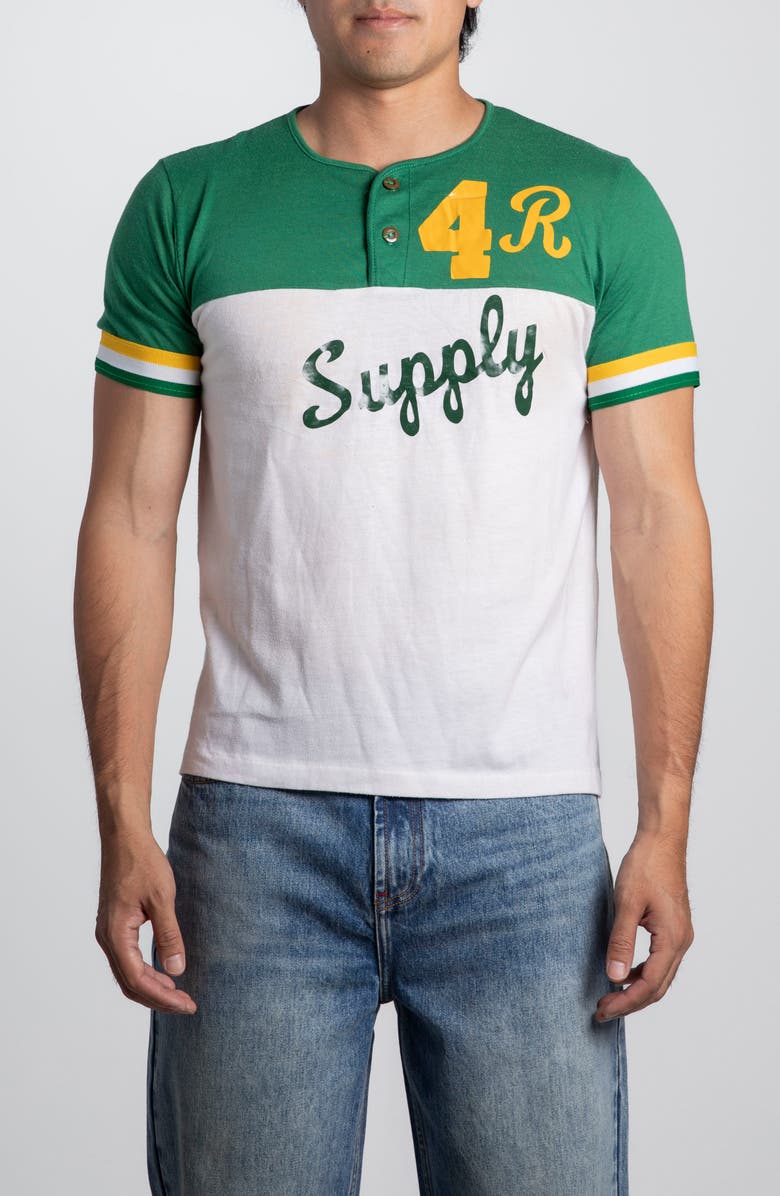 Elwood Vintage Supply Short Sleeve Henley Shirt, Main, color, White/ Green