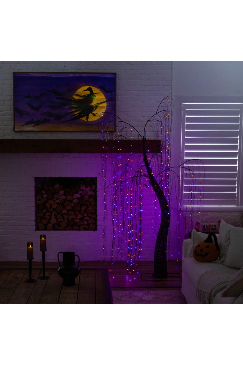 7-ft Pre-Lit Artificial Halloween Black Willow Tree with 600 Purple and Orange Dual Color LED Lights, Alternate, color, Black