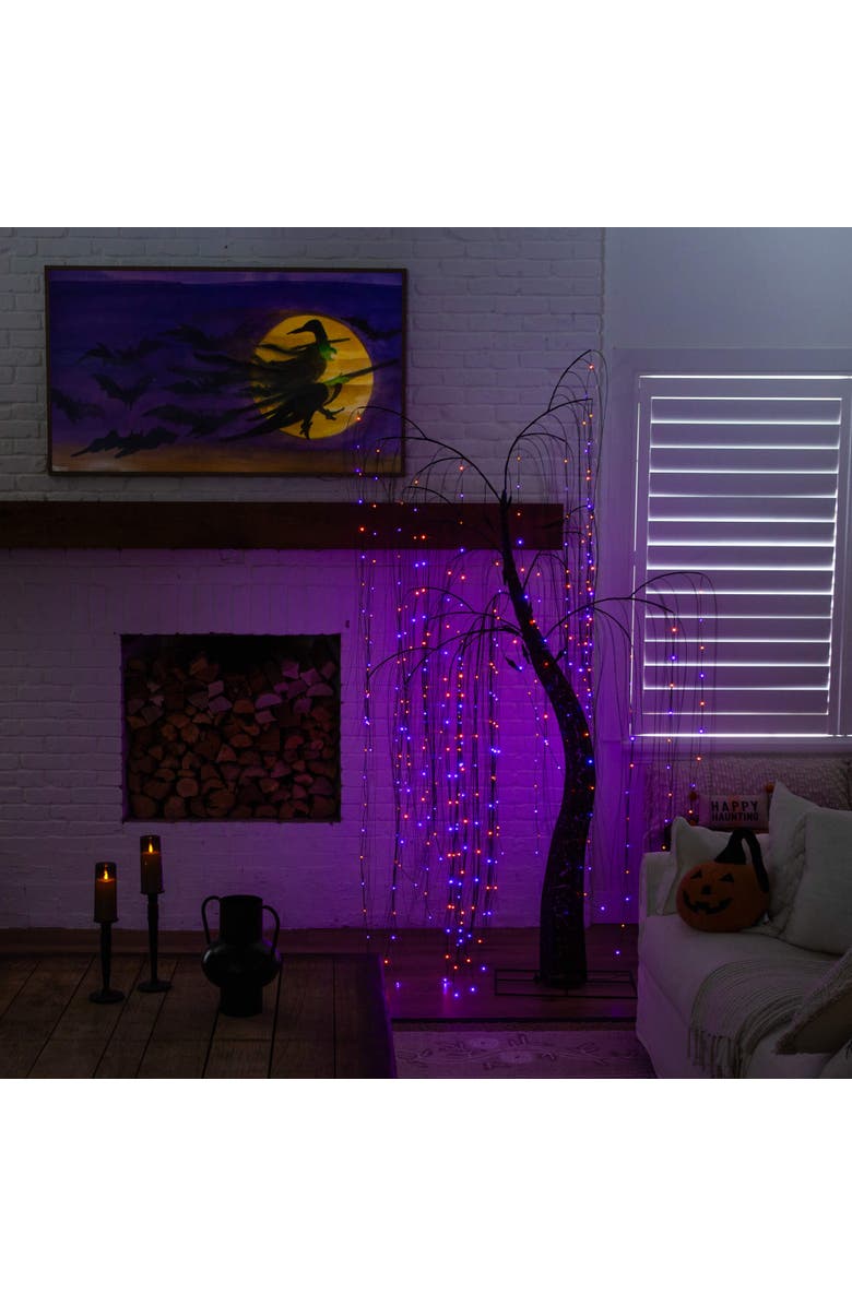 NEARLY NATURAL 7-ft Pre-Lit Artificial Halloween Black Willow Tree with 600 Purple and Orange Dual Color LED Lights, Alternate, color, Black