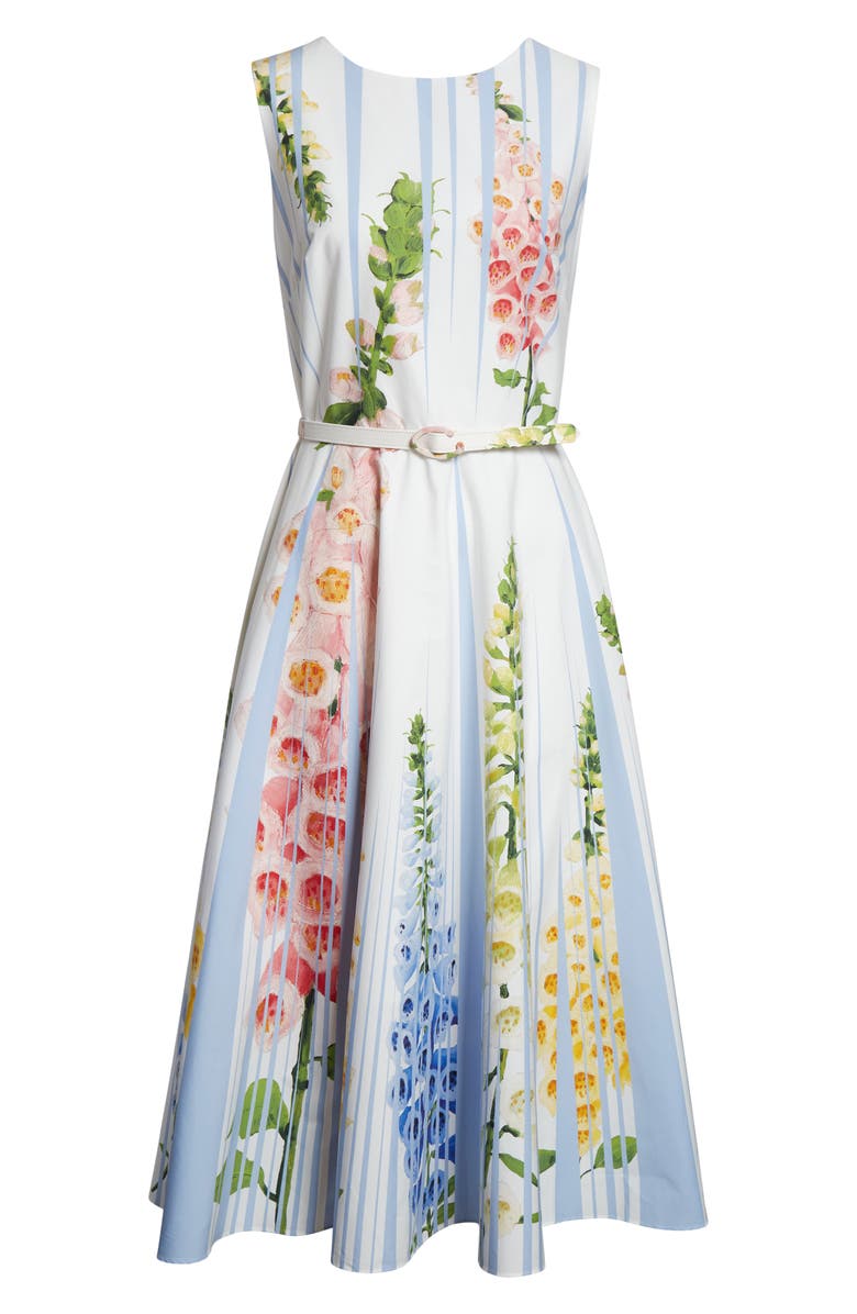 Oscar de la Renta Foxglove Sleeveless Stretch Cotton Dress, Alternate, color, Light Blue Mult