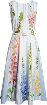 Oscar de la Renta Foxglove Sleeveless Stretch Cotton Dress