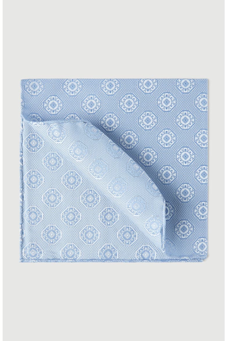 Silk pocket square with medallion design, Main, color, Sky Blue