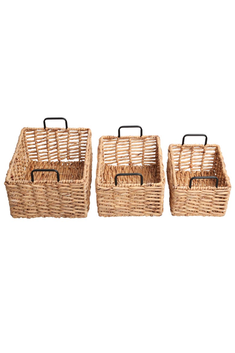 Handwoven Water Hyacinth Nesting Storage Baskets with Metal Handles, Alternate, color, Natural
