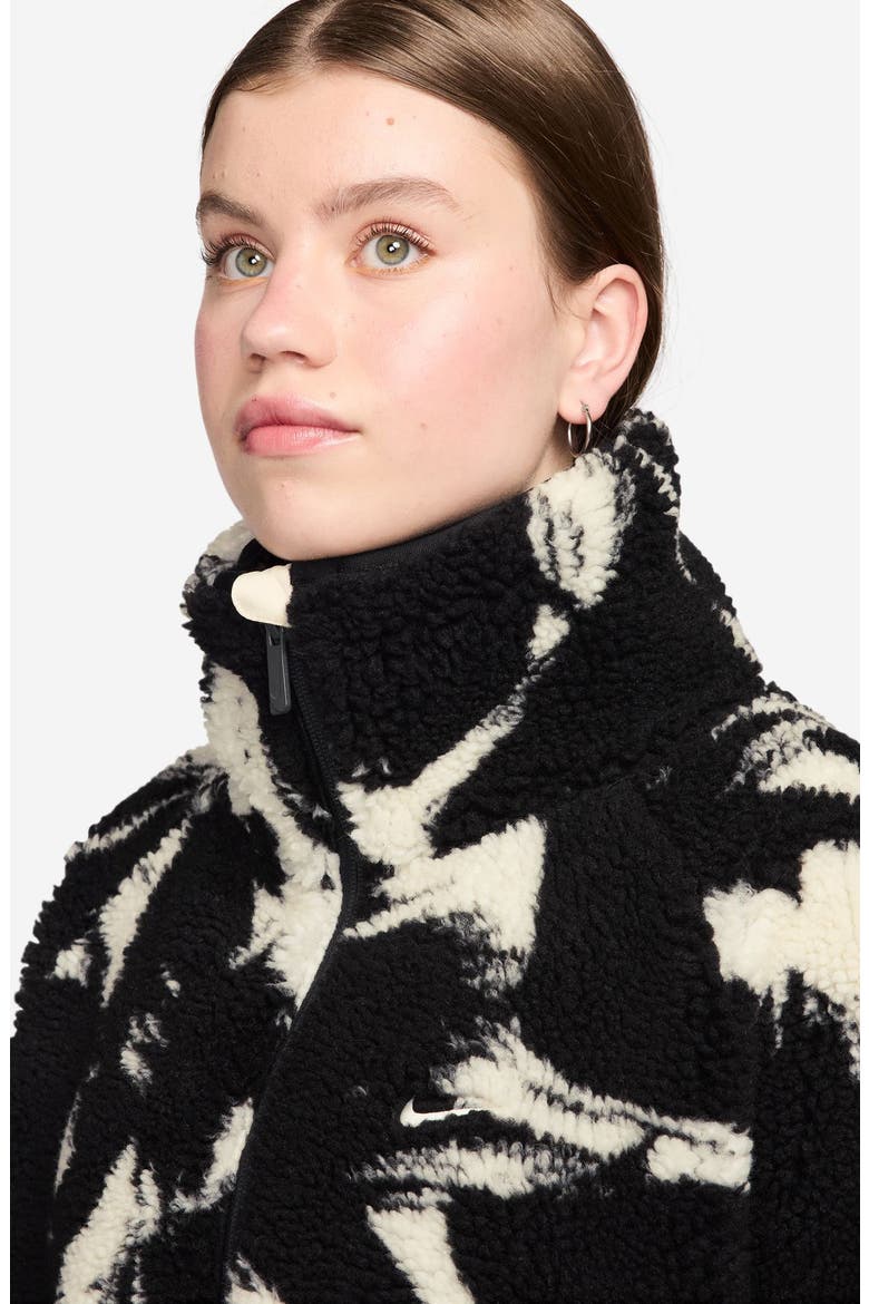 AOP Street Oversize Faux Shearling Jacket, Alternate, color, 010 BLACK/SAIL