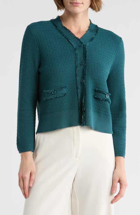 Frayed Waffle Knit Cardigan