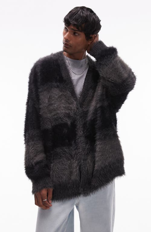 TOPMAN TOPMAN FLUFFY STRIPE OVERSIZE V-NECK CARDIGAN 