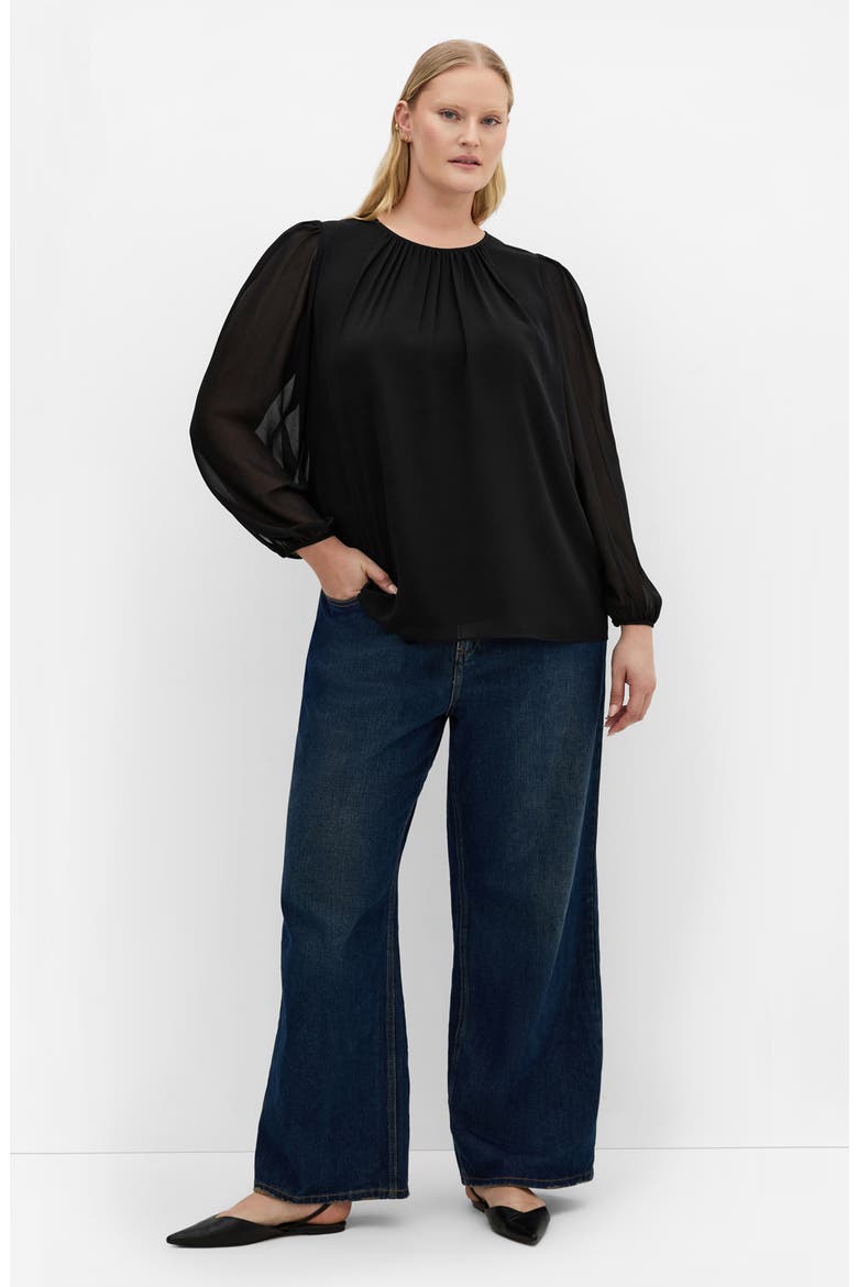 Kelly Sheer Sleeve Top, Alternate, color, BLACK