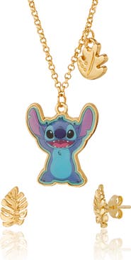 Disney Jewelry Set with Gold-Tone Fashion Necklace and Palm Leaf Stud Earrings