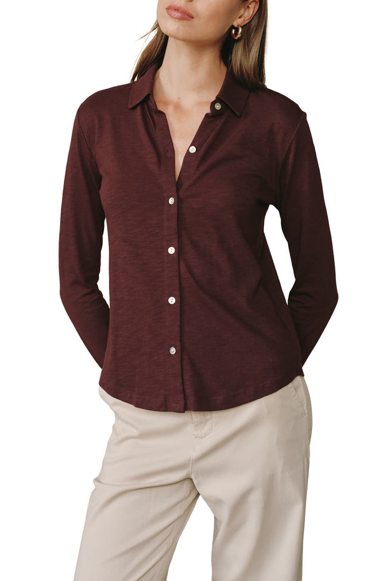 Cotton Knit Button-Up Shirt, Main, color, PINOT NOIR