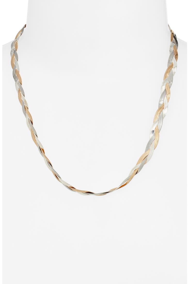 Two-Tone Braided Snake Chain Necklace, Alternate, color, GOLD- SILVER