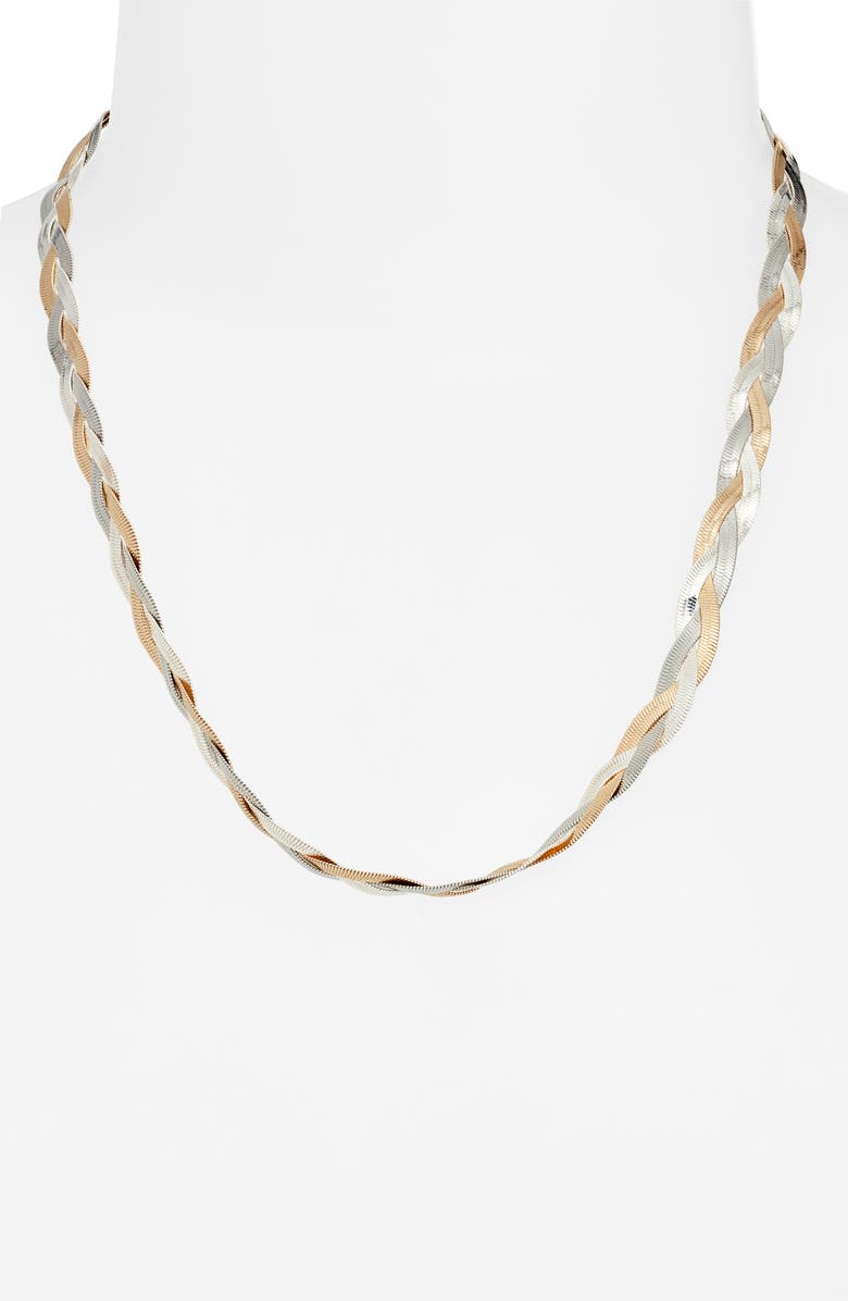 Nordstrom Two-Tone Braided Snake Chain Necklace, Alternate, color, Gold- Silver