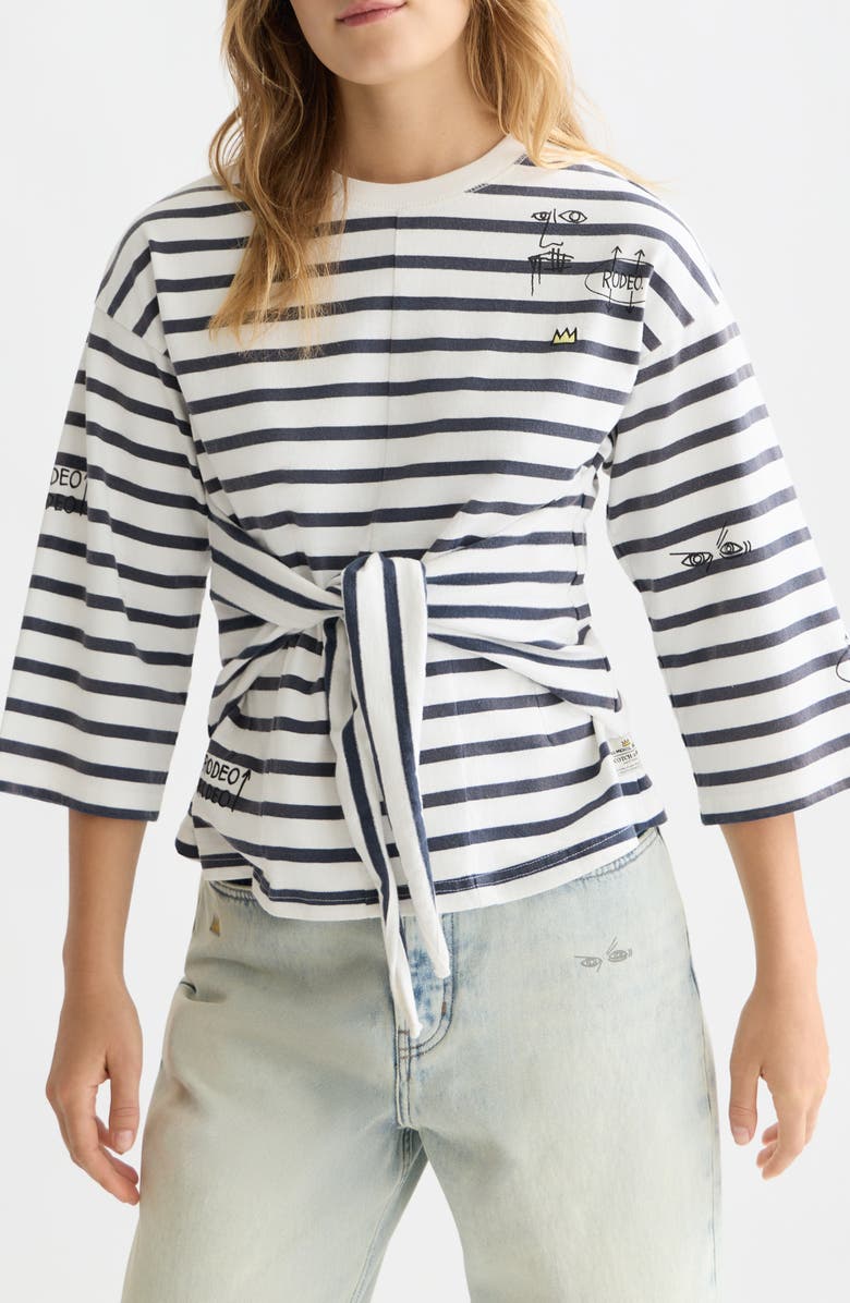Scotch 
Soda x Basquiat Breton Stripe Belted T-Shirt, Main, color, Blue White Stripe
