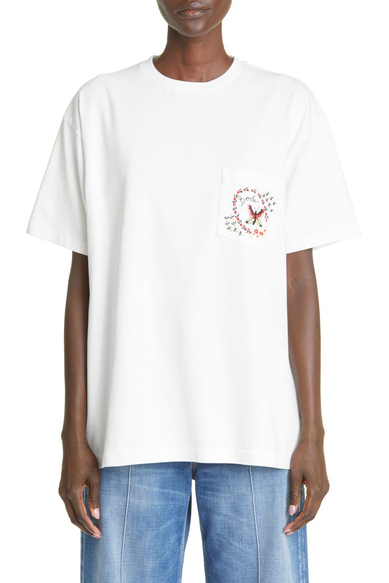 Leafwing Embroidered Pocket Cotton T-Shirt, Main, color, WHITE