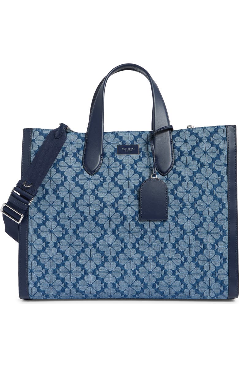 Kate Spade New York spade flower jacquard denim manhattan tote bag, Main, color, Parisian Navy Multi