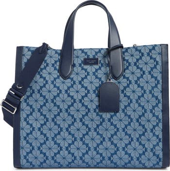 spade flower jacquard denim manhattan tote bag
