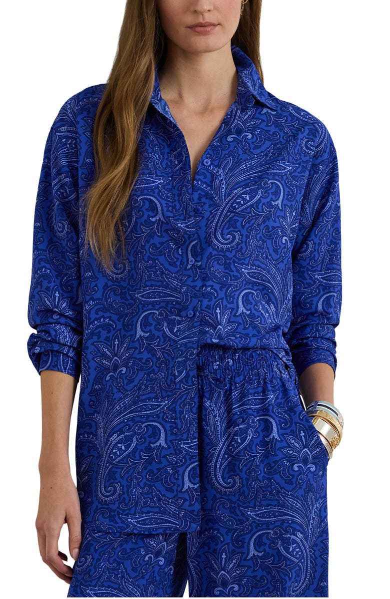 Lauren Ralph Lauren Paisley Print Button-Up Shirt, Main, color, Blue/ Multi