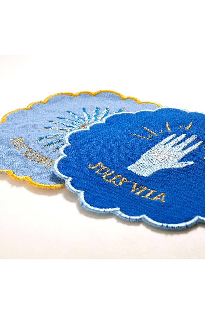 Zsa Zsa Zsu Nilufer 4 Pcs Digital Printed Overlocked Embroidered 100% Cotton Coaster Set, Alternate, color, Blue