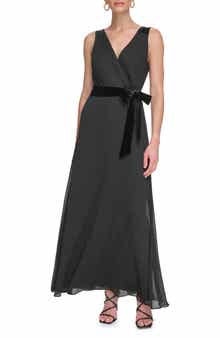 DKNY Double 'V' Mock Wrap Maxi Dress