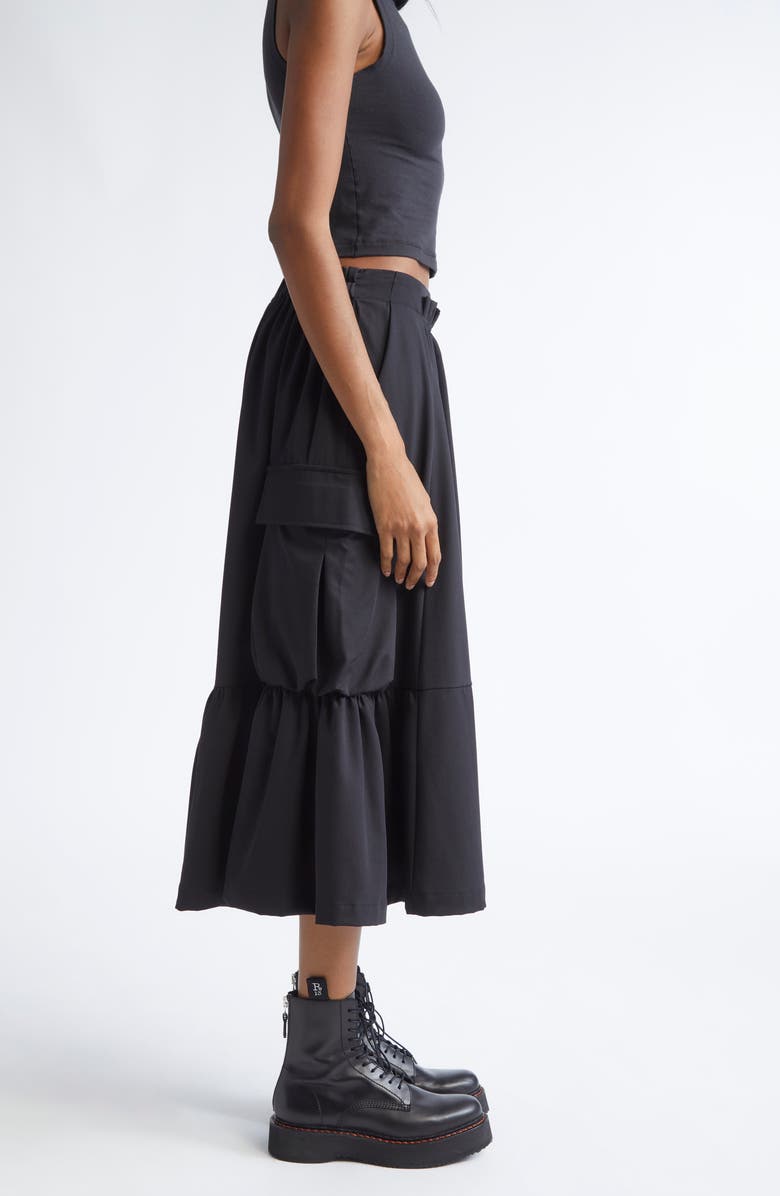 R13 Gathered Cargo Midi Skirt, Alternate, color, Black