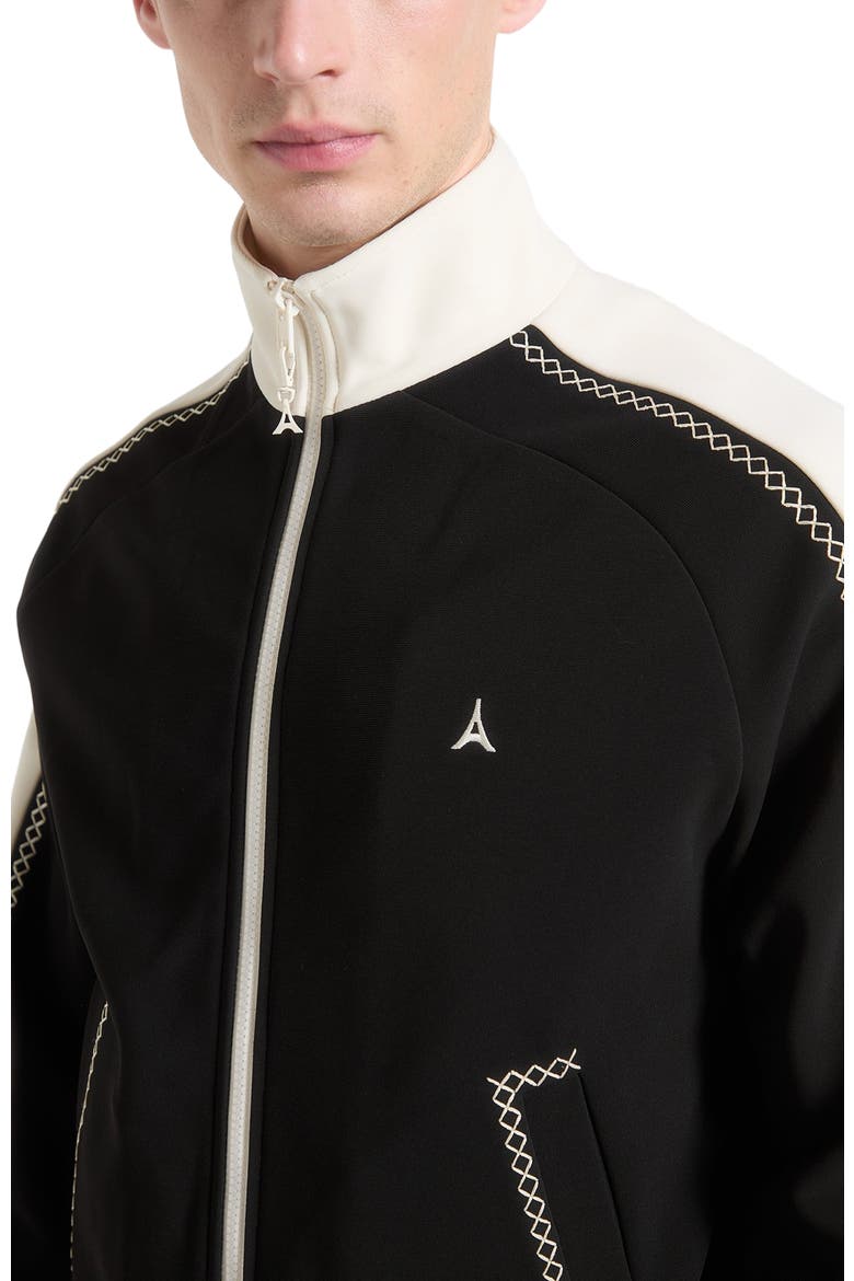 Tristan Contrast Whipstitch Raglan Track Jacket, Alternate, color, Black