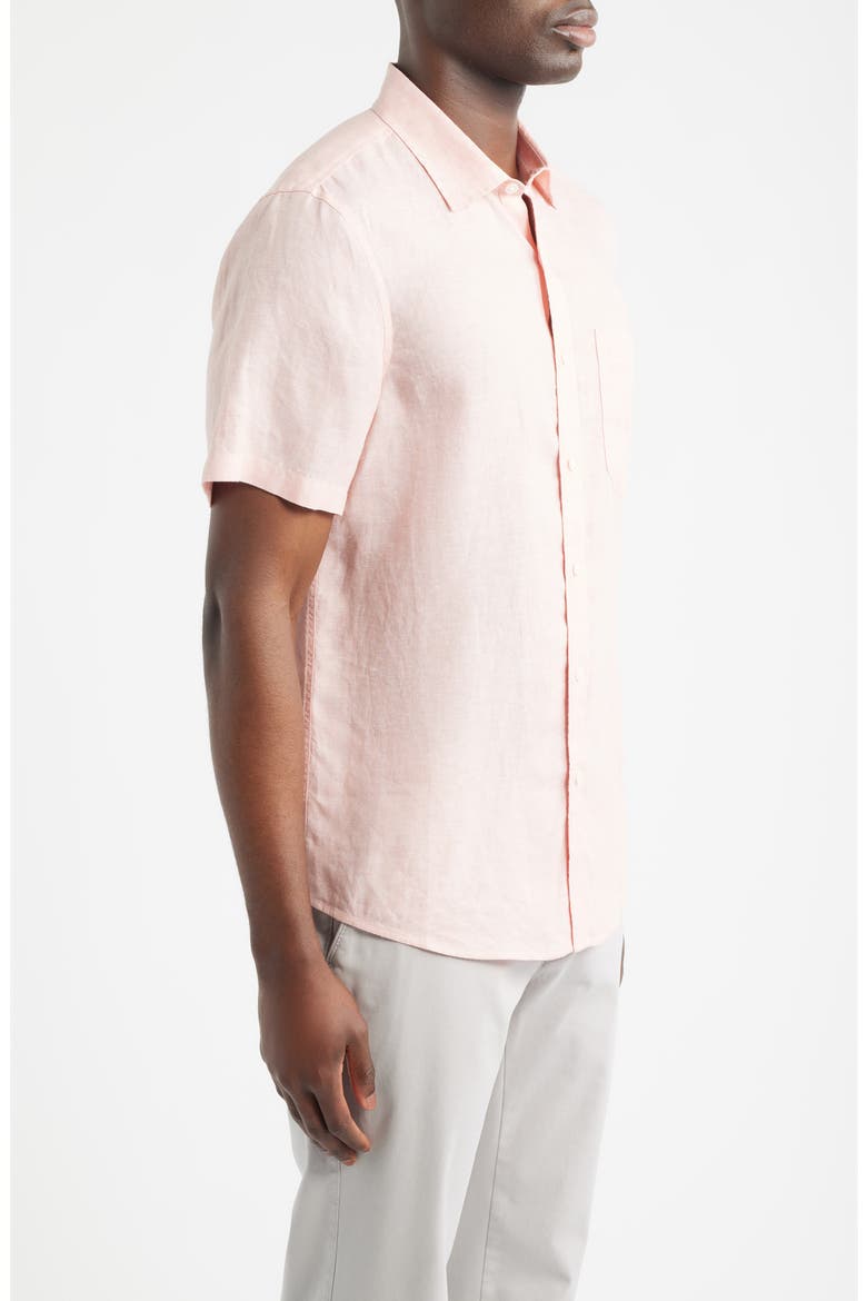 Solid Short Sleeve Linen Button-Up Shirt, Alternate, color, PINK TAN - WHITE EOE