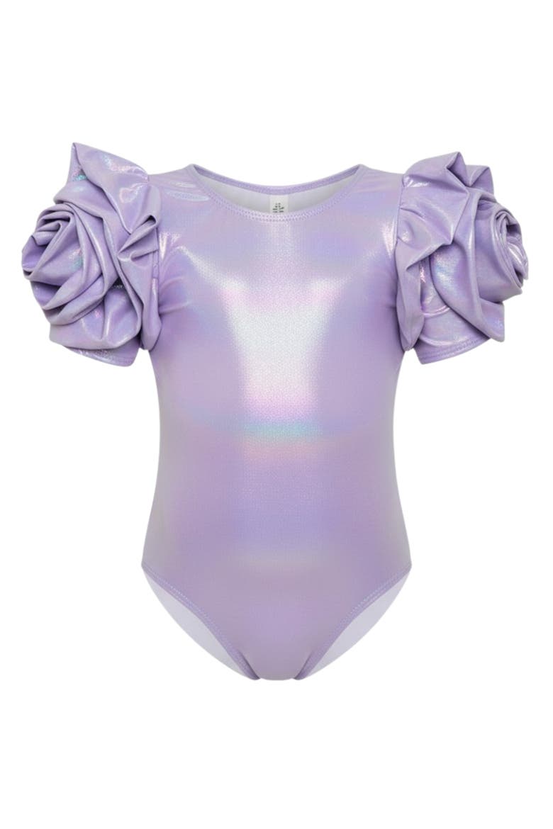 Blooming Rose Sleeve Metallic One Piece Swimsuit, Main, color, Purple