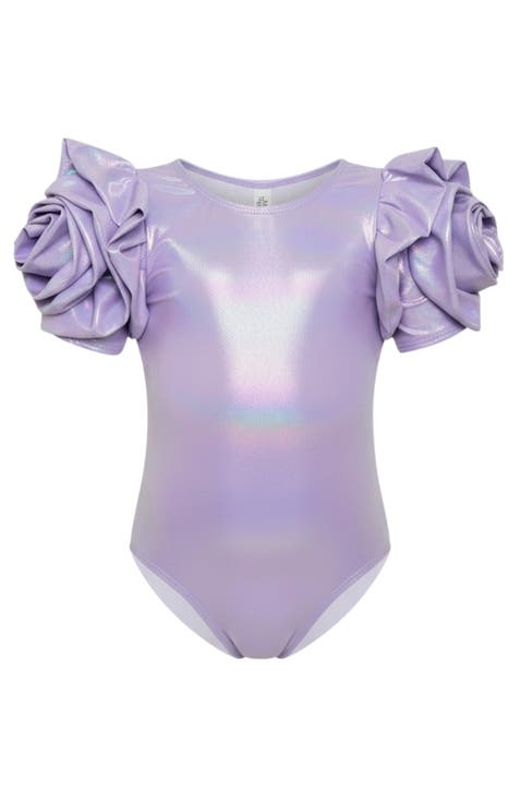 Blooming Rose Sleeve Metallic One Piece Swimsuit
