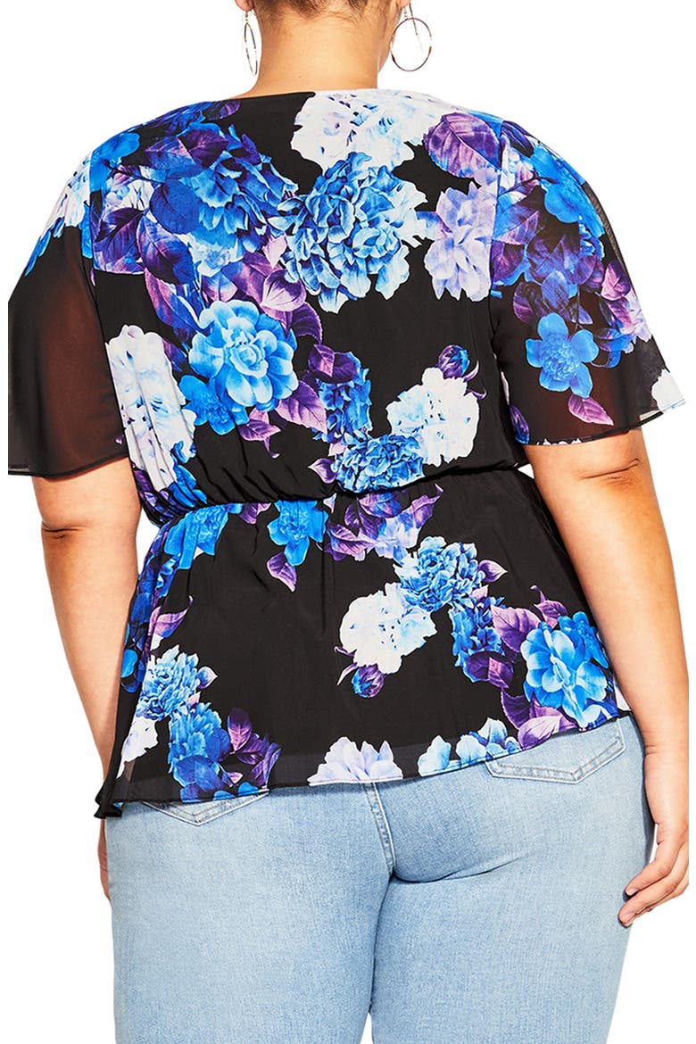 Carmen Floral Faux Wrap Top, Alternate, color, BLK HYDRANGEA